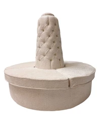 Hollywood Regency Round Banquet Settee Tufted Lobby Sofa in Bouclé, 1980s